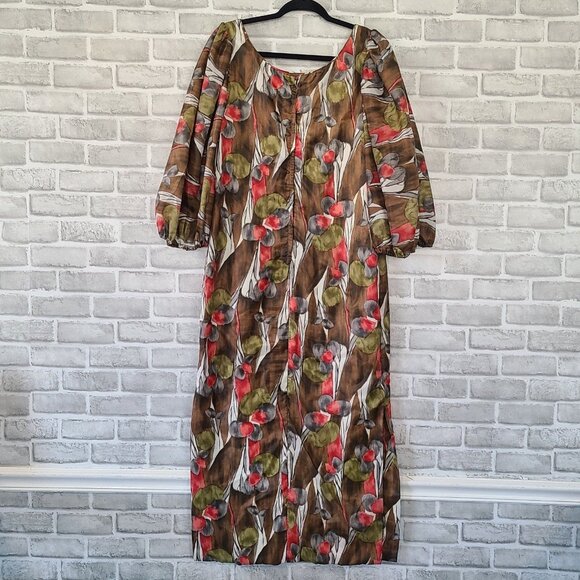Vintage Kiyomi of Hawaii Maxi Dress Mumu 60s 70s Hawaiian Abstract Floral - Picture 2 of 9